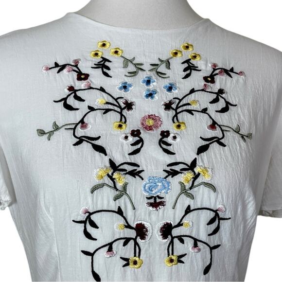 Floral Embroidered A-line Dress Flutter Sleeves White Multi Women’s Size Medium - Picture 9 of 13
